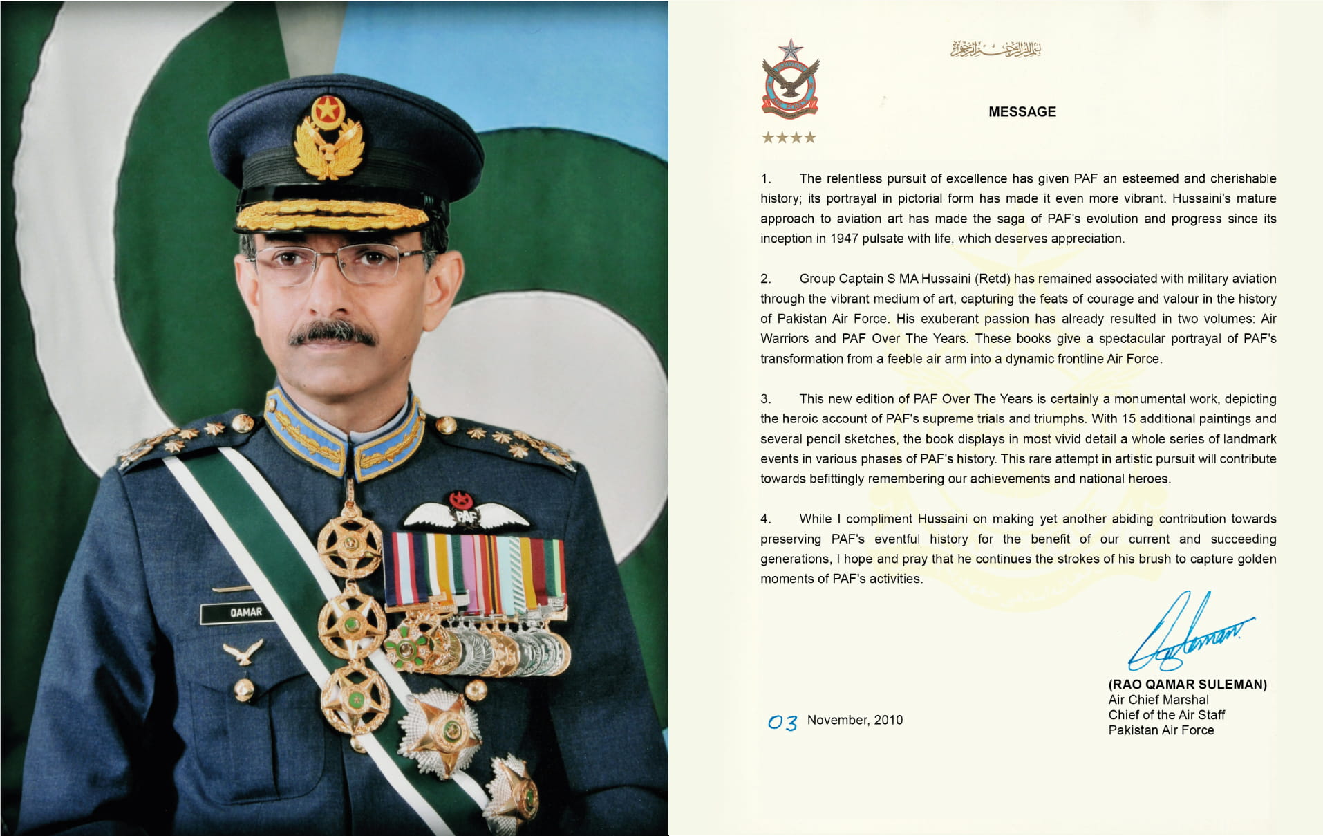 Message from Chief of the Air Staff - Air Chief Marshal Rao Qamar Suleman