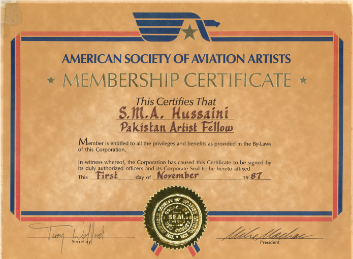 American Society of Aviation Artists membership certificate