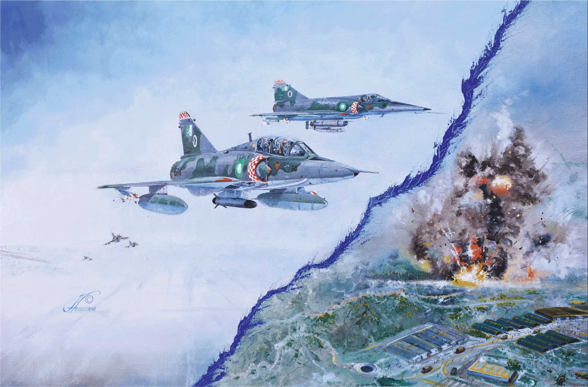 COBRA MIRAGES FROM NO 15 TACTICAL ATTACK SQUADRON EXECUTE NATIONAL RESPONSE INDIAN OCCUPIED KASHMIR (NAUSHERA SECTOR) NARIAN FORWARD SUPPORT DEPOT