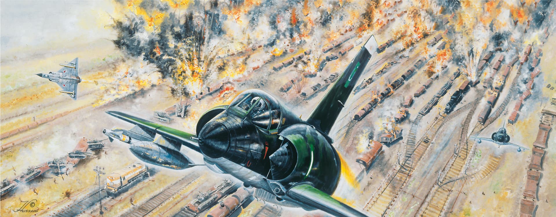 Interdiction strike by Mirage IIIs - Aviation art by Hussaini